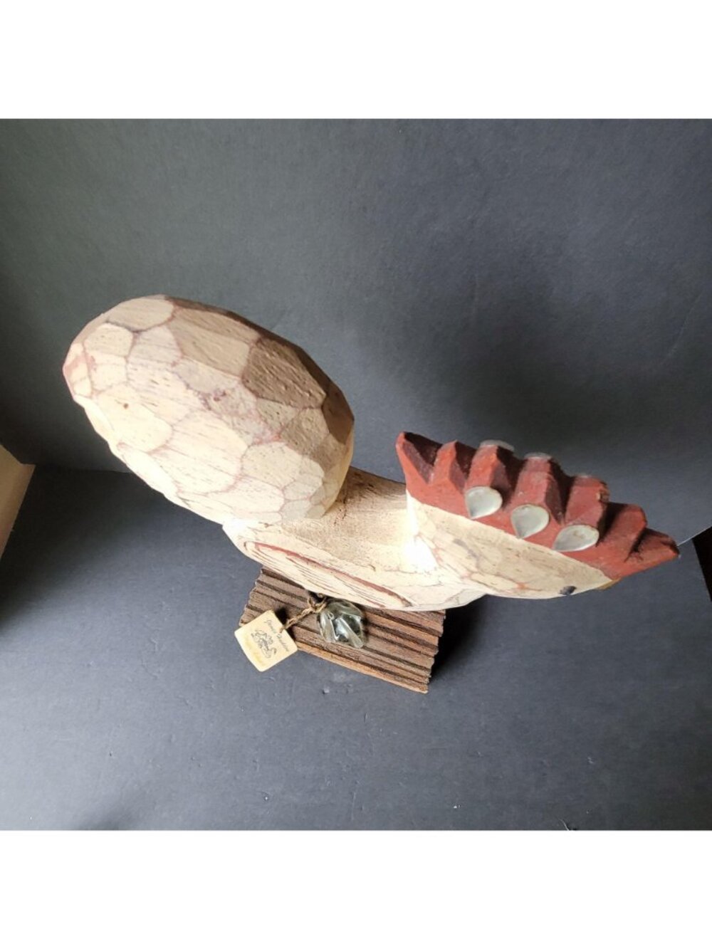 James Haddon Wood Rooster Glass Feet Signed 15" Folk Art Hand Carved mixed medi - Picture 5 of 10